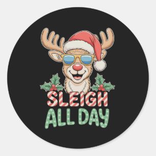 Sleigh All Day Cool Reindeer Sunglasses Christmas Classic Round Sticker