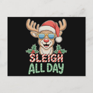 Sleigh All Day Cool Reindeer Sunglasses Christmas Holiday Postcard