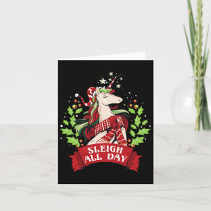 Sleigh All Day Cute Santa Unicorn Christmas Card
