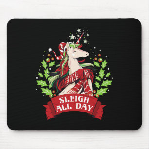 Sleigh All Day Cute Santa Unicorn Christmas Mouse Mat