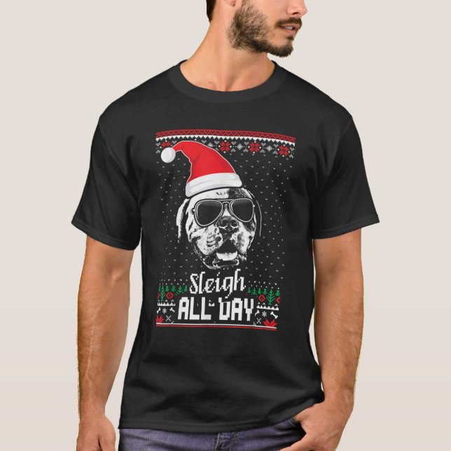 Sleigh all Day Funny American Bulldog Christmas  T-Shirt (Front)