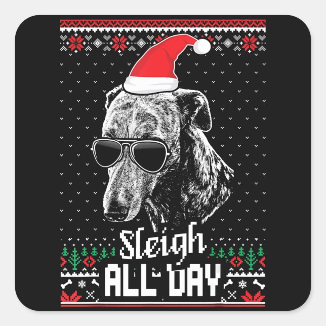 Sleigh All Day Funny Whippet Christmas Square Sticker (Front)