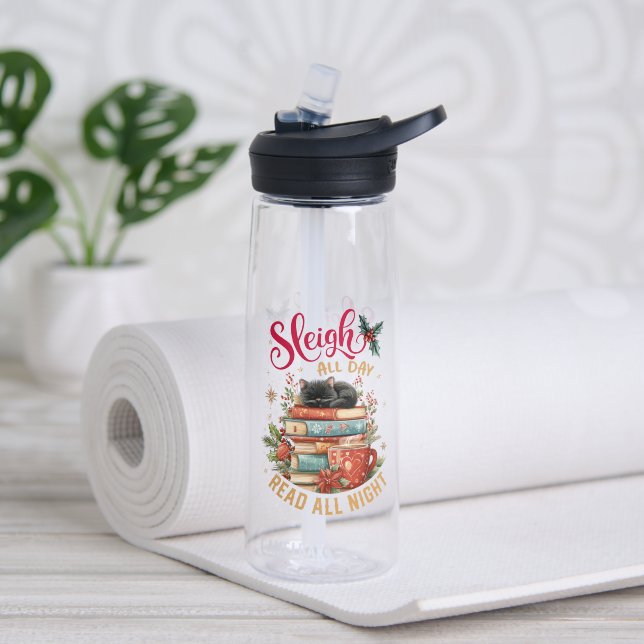 Sleigh All Day Read All Night  Water Bottle (Yoga (Rotated))