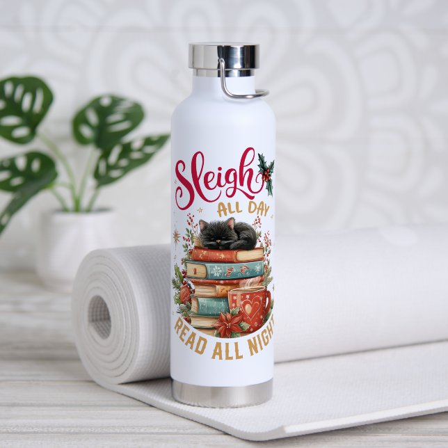 Sleigh All Day Read All Night  Water Bottle (Yoga (Rotated))