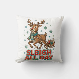 Sleigh All Day Vintage Reindeer Christmas Retro Cushion