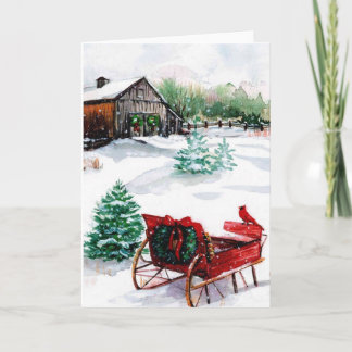 Sleigh and Red Robin Holiday Card