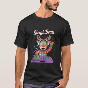 Sleigh Beats Christmas Dj Reindeer Fun Zip T-Shirt