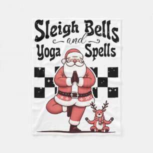 Sleigh Bells And Yoga Spells Christmas Santa Yogi Fleece Blanket