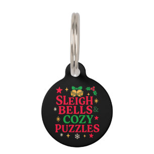 Sleigh Bells & Cozy Puzzles Festive Holiday Gift  Pet Tag