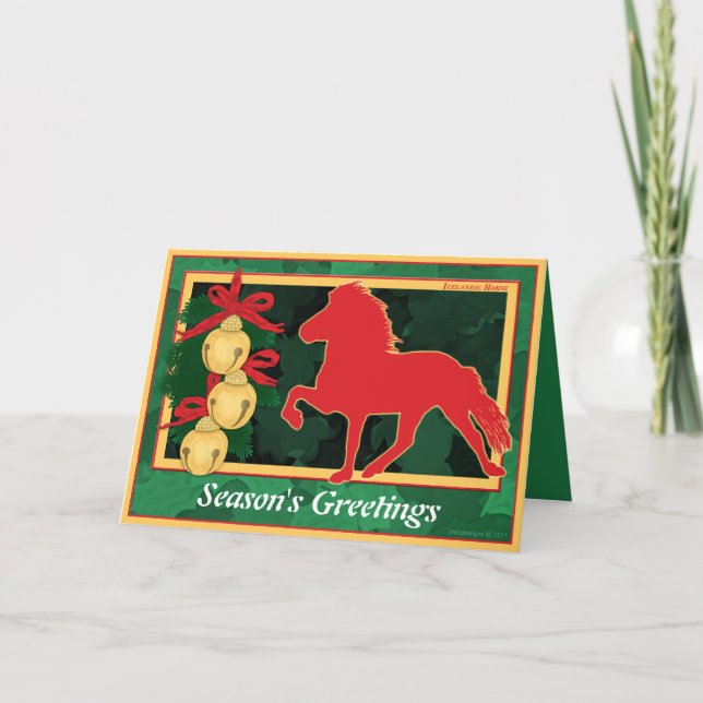 Sleigh Bells Icelandic Horse Christmas Holiday Card (Front)