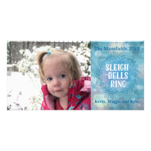 Sleigh Bells Ring- Blue Photo Card Template