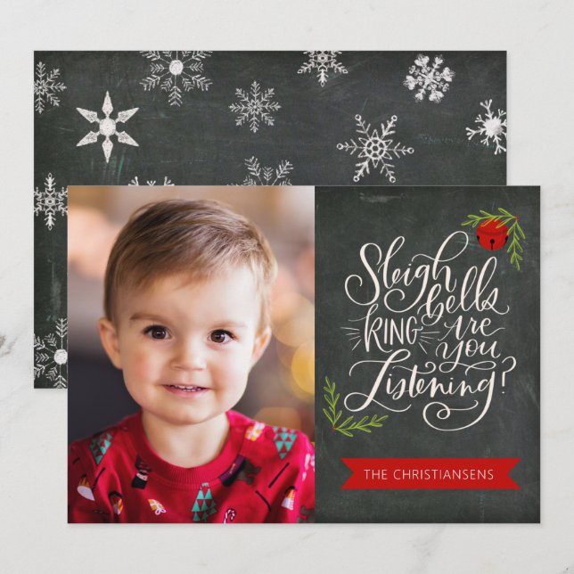 Sleigh Bells Ring Christmas Song Flat Holiday Card (Front/Back)