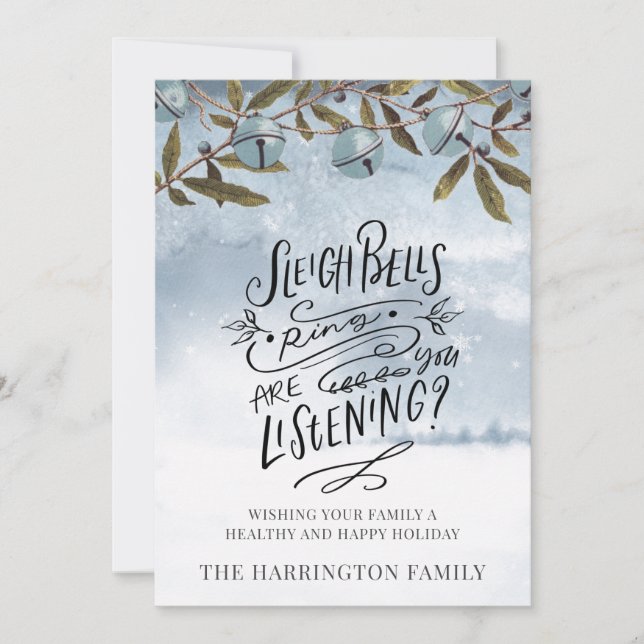 Sleigh Bells Ring Merry Christmas  Snow Holiday Card (Front)