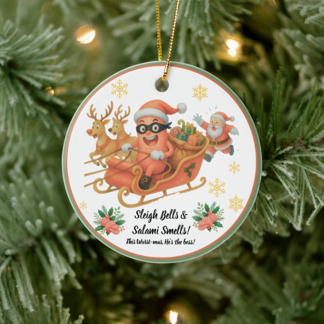 Sleigh Bells & Salami Smells! Ceramic Tree Decoration (Tree)