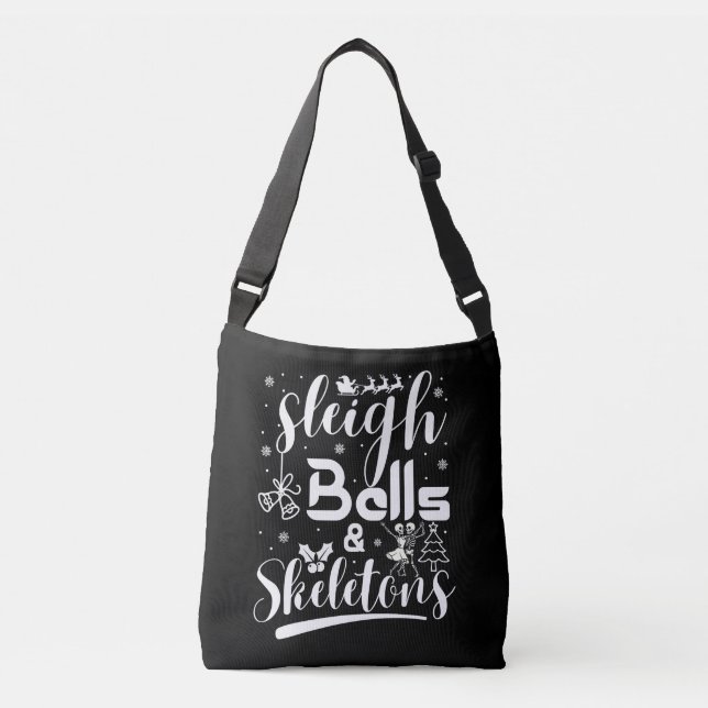 Sleigh bells & skeletons dancing funny christmas crossbody bag (Front)