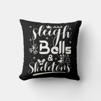 Sleigh bells & skeletons dancing funny christmas cushion