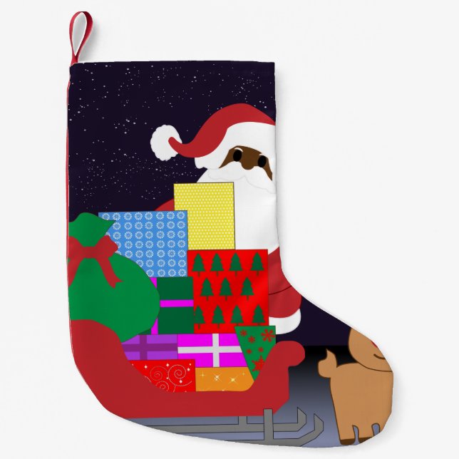 sleigh black santa small christmas stocking (Front)