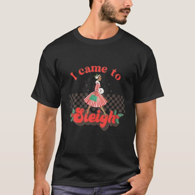 Sleigh Christmas Black African American Woman Xmas T-Shirt (Front)