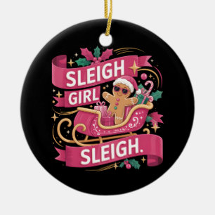 Sleigh Girl Christmas Sleigh Gingerbread Pink Ceramic Tree Decoration