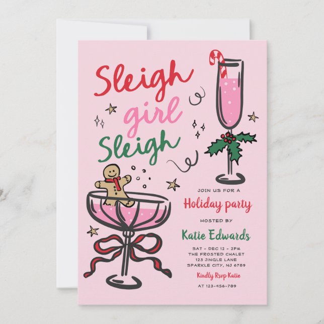 Sleigh Girl Sleigh Funny Christmas Cocktail Party Invitation (Front)