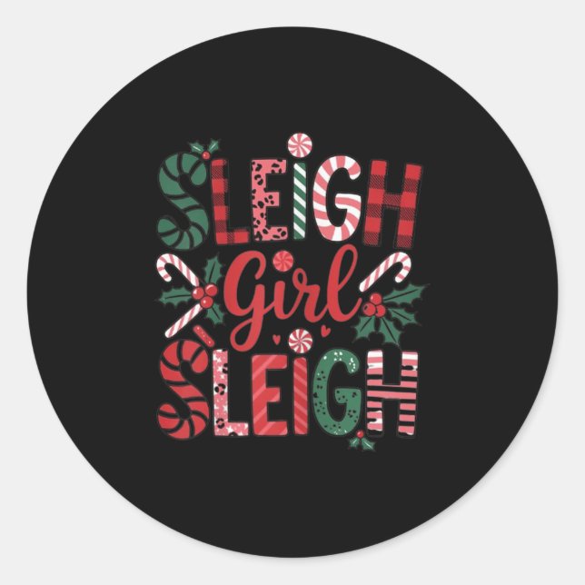 Sleigh Girl Sleigh Funny Little Women's Retro Chri Classic Round Sticker (Front)