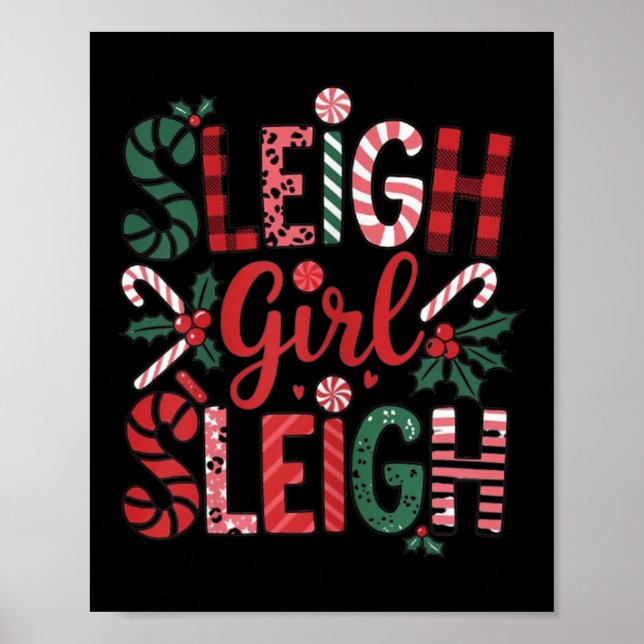 Sleigh Girl Sleigh Funny Little Women's Retro Chri Poster (Front)