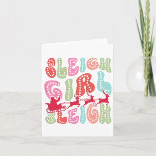 Sleigh Girl Sleigh Reindeer Christmas Retro Xmas P Card