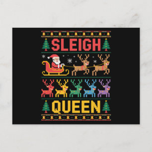 Sleigh Queen Christmas Santa Reindeer Ugly Sweater Holiday Postcard