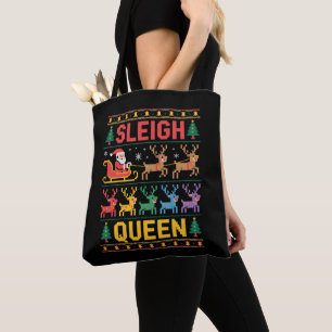 Sleigh Queen Christmas Santa Reindeer Ugly Sweater Tote Bag