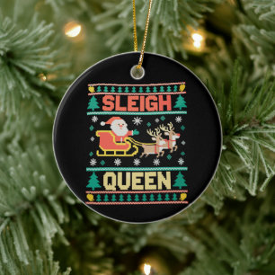 Sleigh Queen LGBTQ Rainbow Reindeer Christmas Xmas Ceramic Tree Decoration