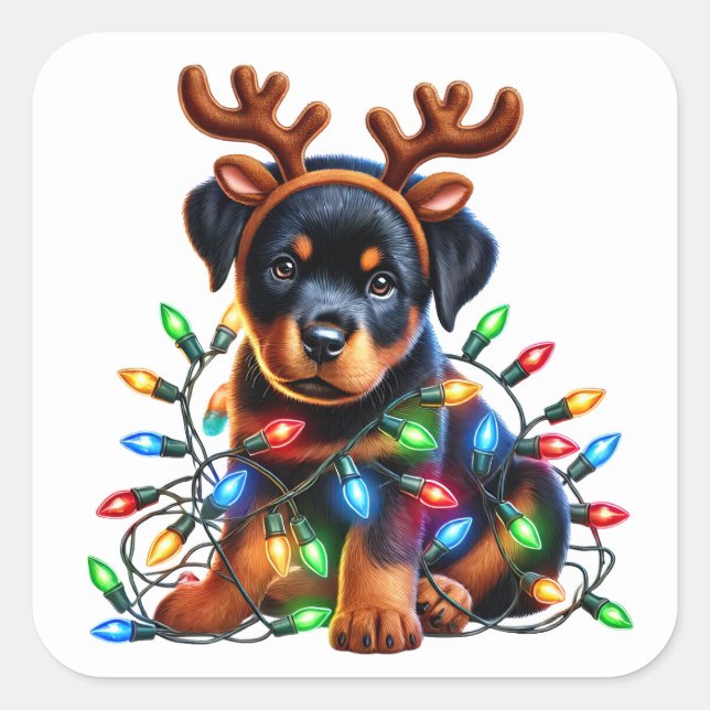 Sleigh-Ready Rottweiler Cheer! Square Sticker (Front)
