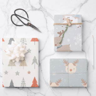Sleigh Reindeer Pine Trees Pattern wrapping sheet