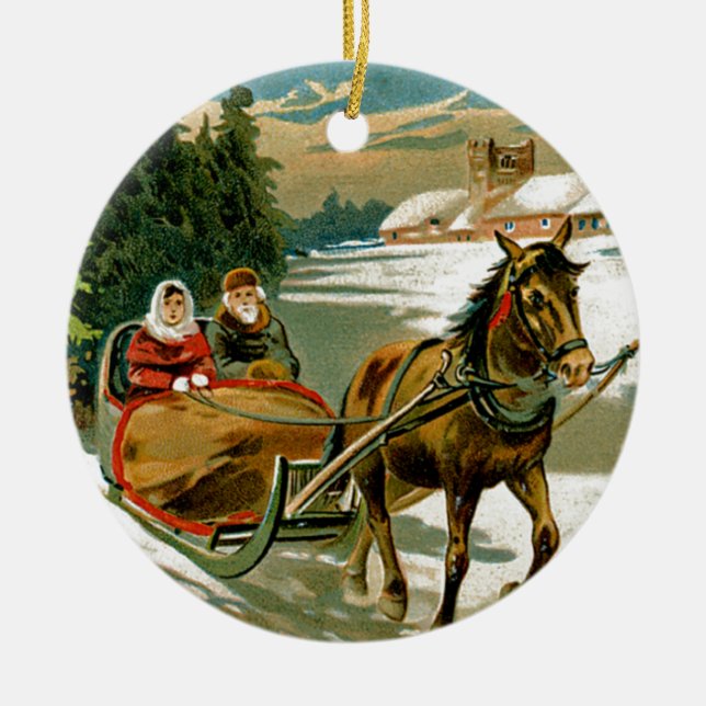 Sleigh Ride Ceramic Tree Decoration (Front)