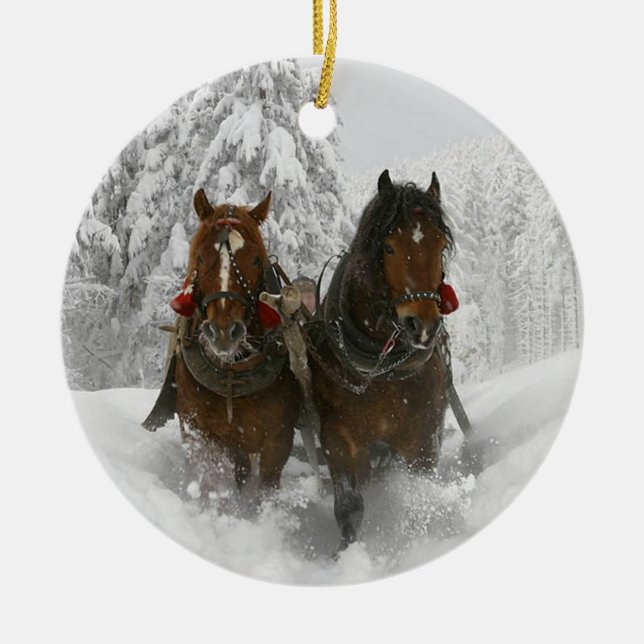 Sleigh Ride Ceramic Tree Decoration (Front)