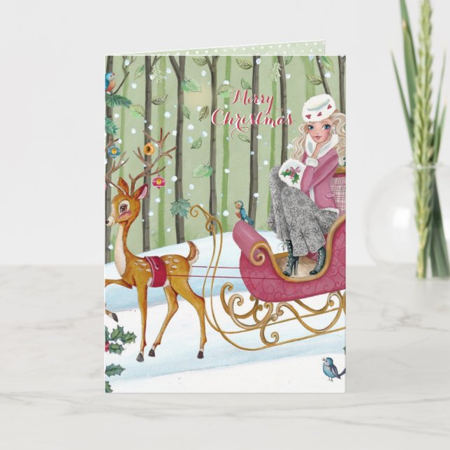 Sleigh Ride Girl - Christmas Greetings Card (Front)