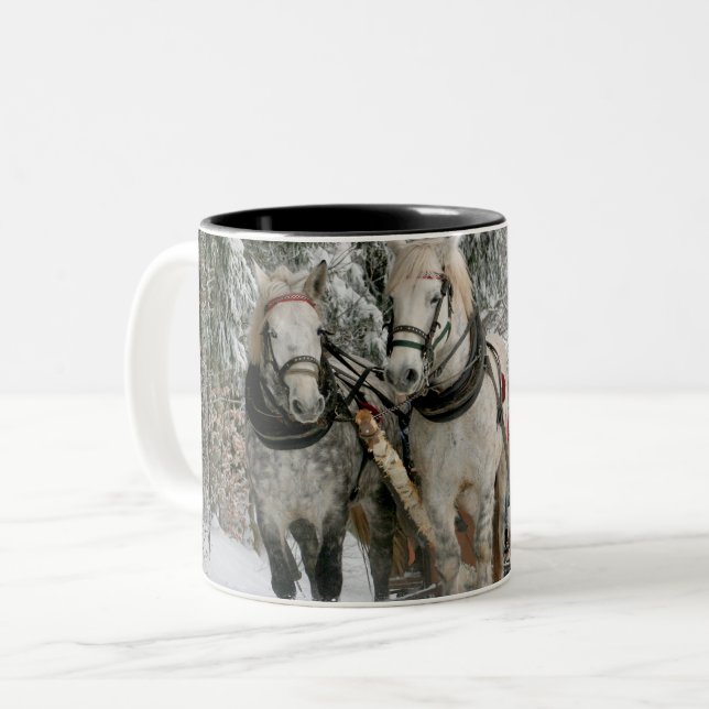 Sleigh Ride in the Snowy Forest Two-Tone Coffee Mug (Front Left)