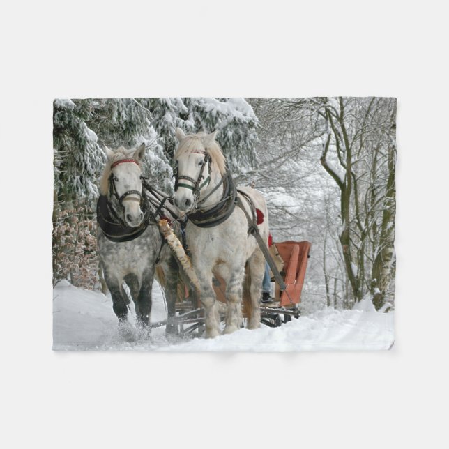 Sleigh Ride in Winter Wonderland Fleece Blanket (Front (Horizontal))