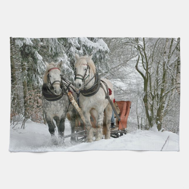Sleigh Ride in Winter Wonderland Tea Towel (Horizontal)