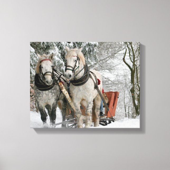 sleigh+ride,snow,forest,horse,winter,white,gallop, canvas print (Front)