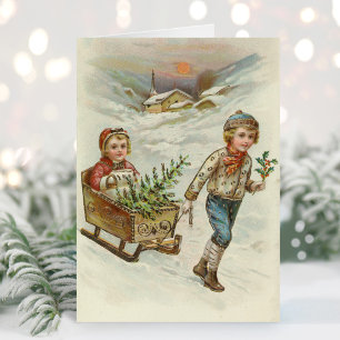 Sleigh Ride   Vintage Christmas Card