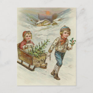 Sleigh Ride   Vintage Christmas Postcard