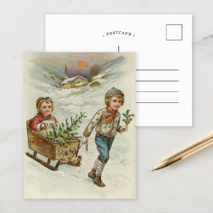 Sleigh Ride Vintage Christmas Postcard