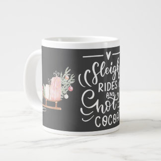 Sleigh Rides and Hot Cocoa Christmas Grey Large Coffee Mug