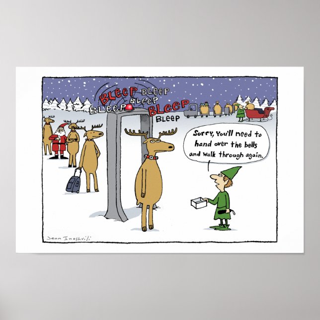 Sleigh Security - Funny Christmas Cartoon Poster (Front)