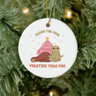 Sleigh the Pose: Yuletide Yoga Fun | Cute Sloth Ceramic Tree Decoration