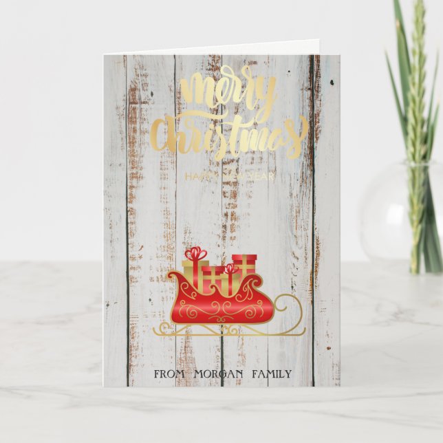 Sleigh  Wood Merry Christmas   Holiday Card (Front)