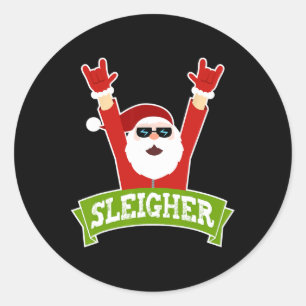 Sleigher - Fun Heavy Metal Music Santa - Christmas Classic Round Sticker