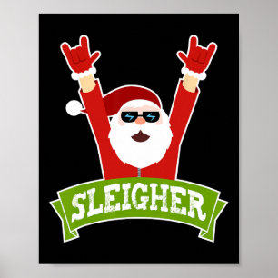 Sleigher - Fun Heavy Metal Music Santa - Christmas Poster