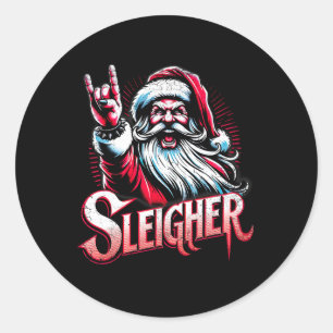 Sleigher Hail Santa Heavy Metal Christmas For Men  Classic Round Sticker