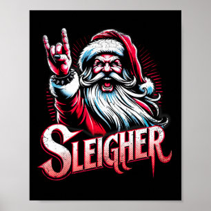 Sleigher Hail Santa Heavy Metal Christmas For Men Poster